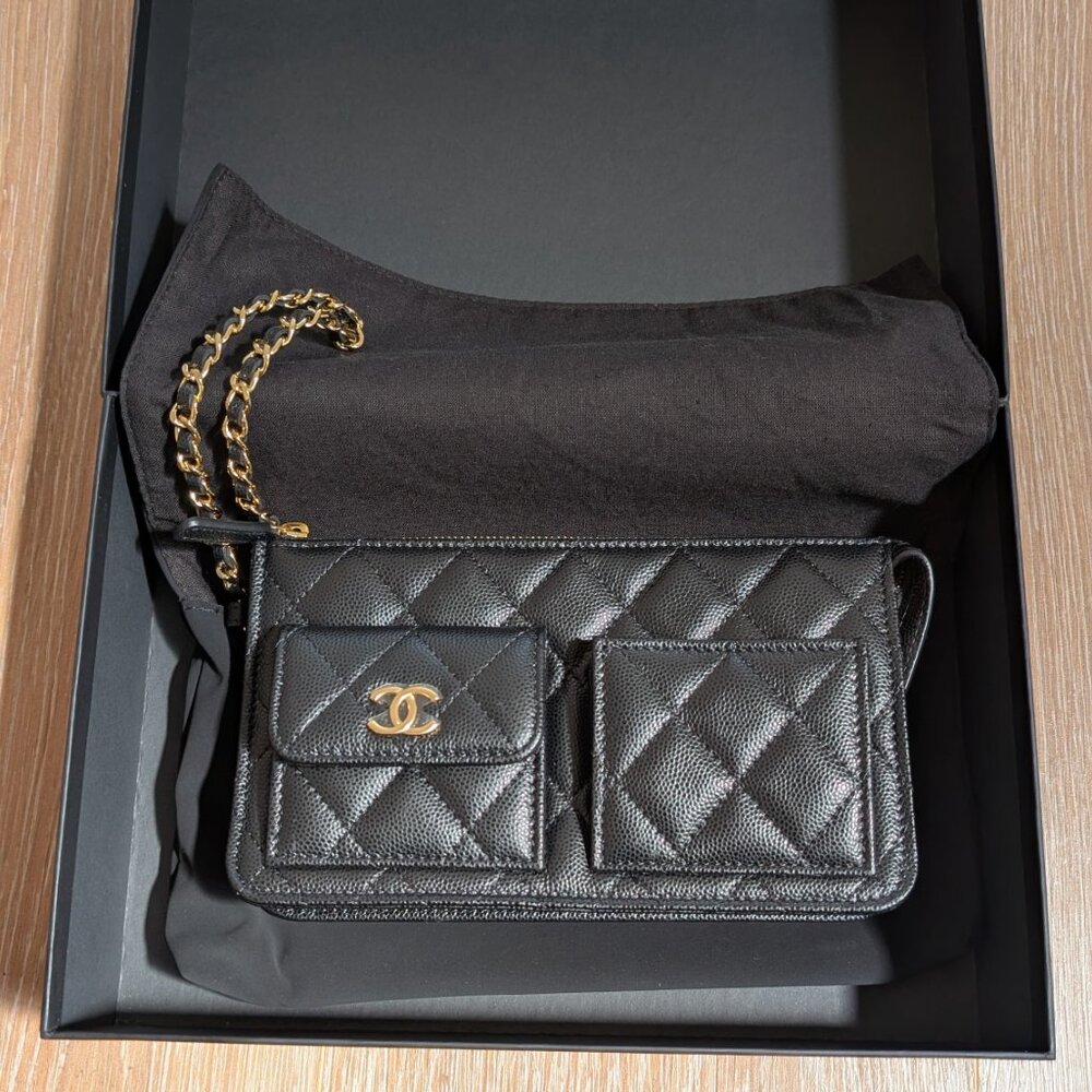 CHANEL Polly Pocket Quilted Caviar Pouch Wristlet Clutch